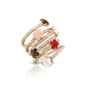 Pasquale Bruni Figlia Dei Fiori 18ct Rose Gold Diamond Gemstone Six Flower Twist Ring