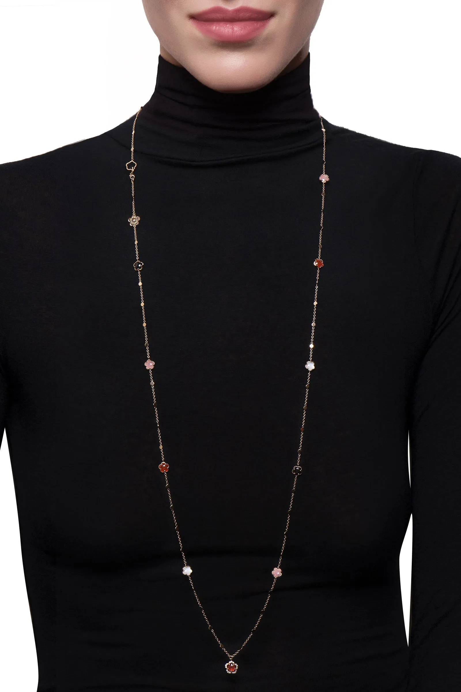Pasquale Bruni Figlia Dei Fiori 18ct Rose Gold Multicoloured Gemstone Diamond Flower Necklace