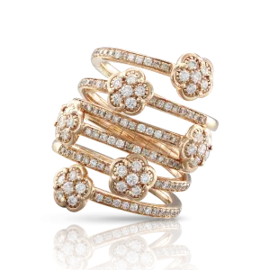 Pasquale Bruni Figlia Dei Fiori 18ct Rose Gold White and Champagne Diamond Six Flower Ring