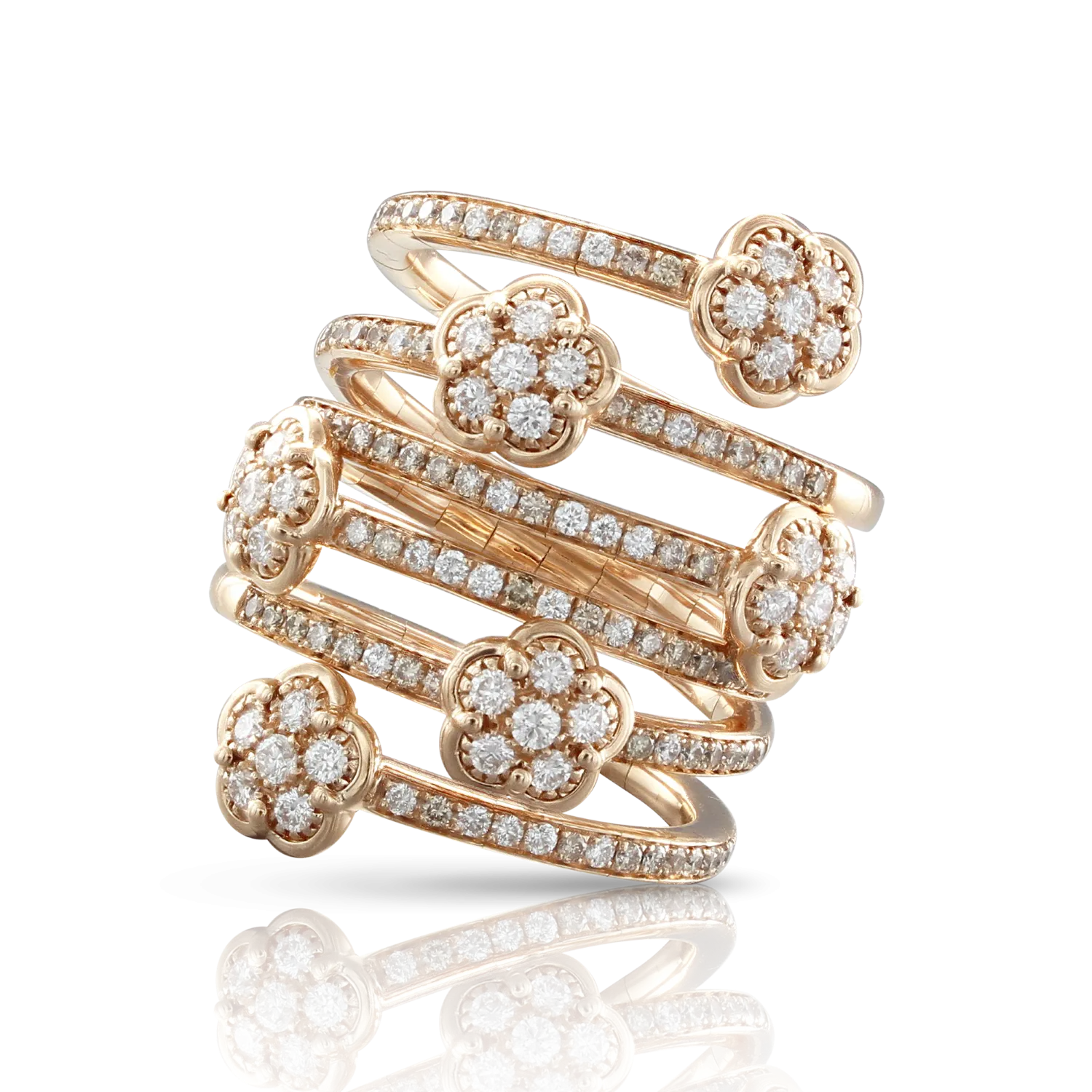 Pasquale Bruni Figlia Dei Fiori 18ct Rose Gold White and Champagne Diamond Six Flower Ring