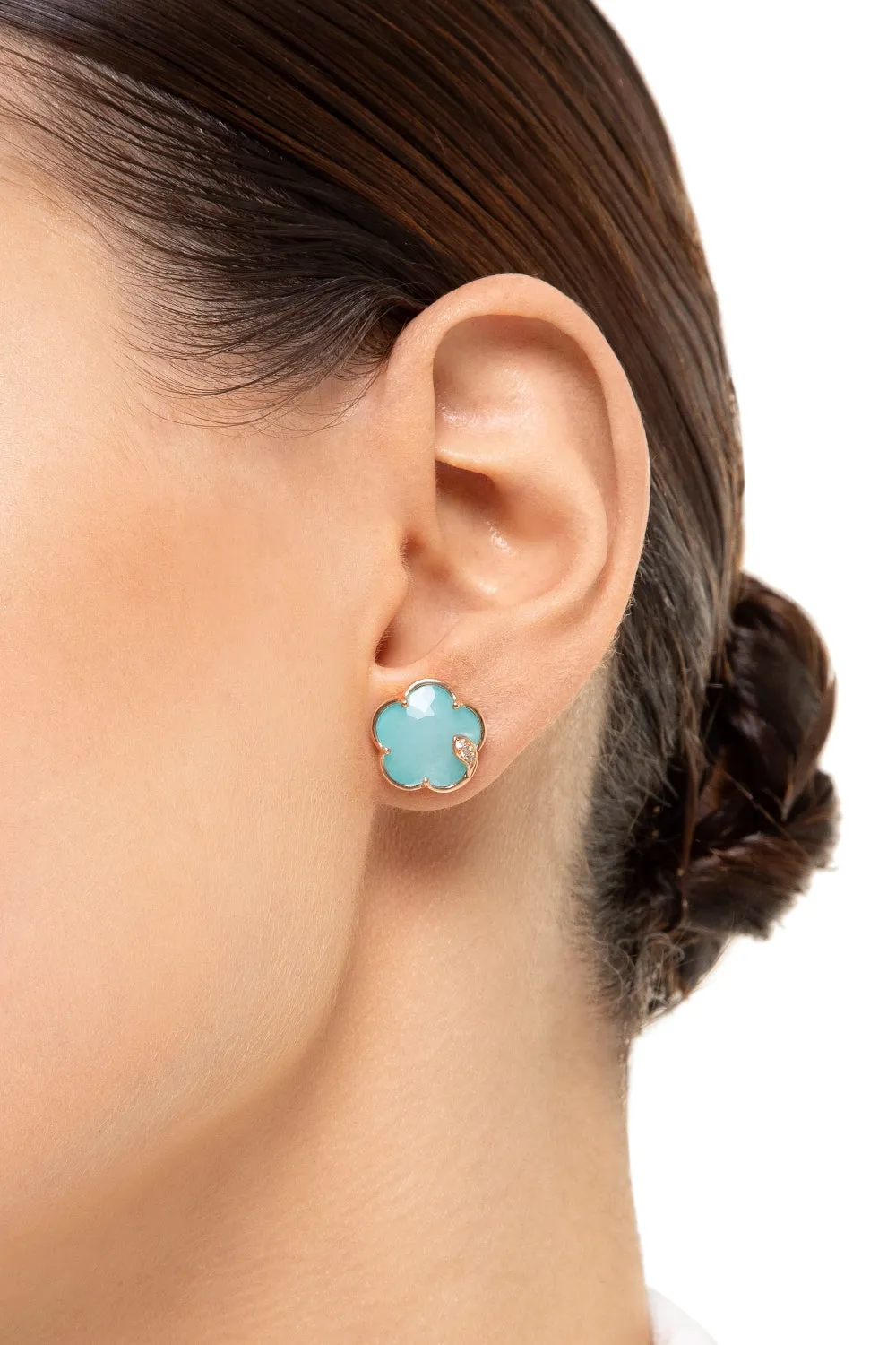 Pasquale Bruni Petit Joli 18ct Rose Gold Diamond Sea Moon Gem Stud Earrings