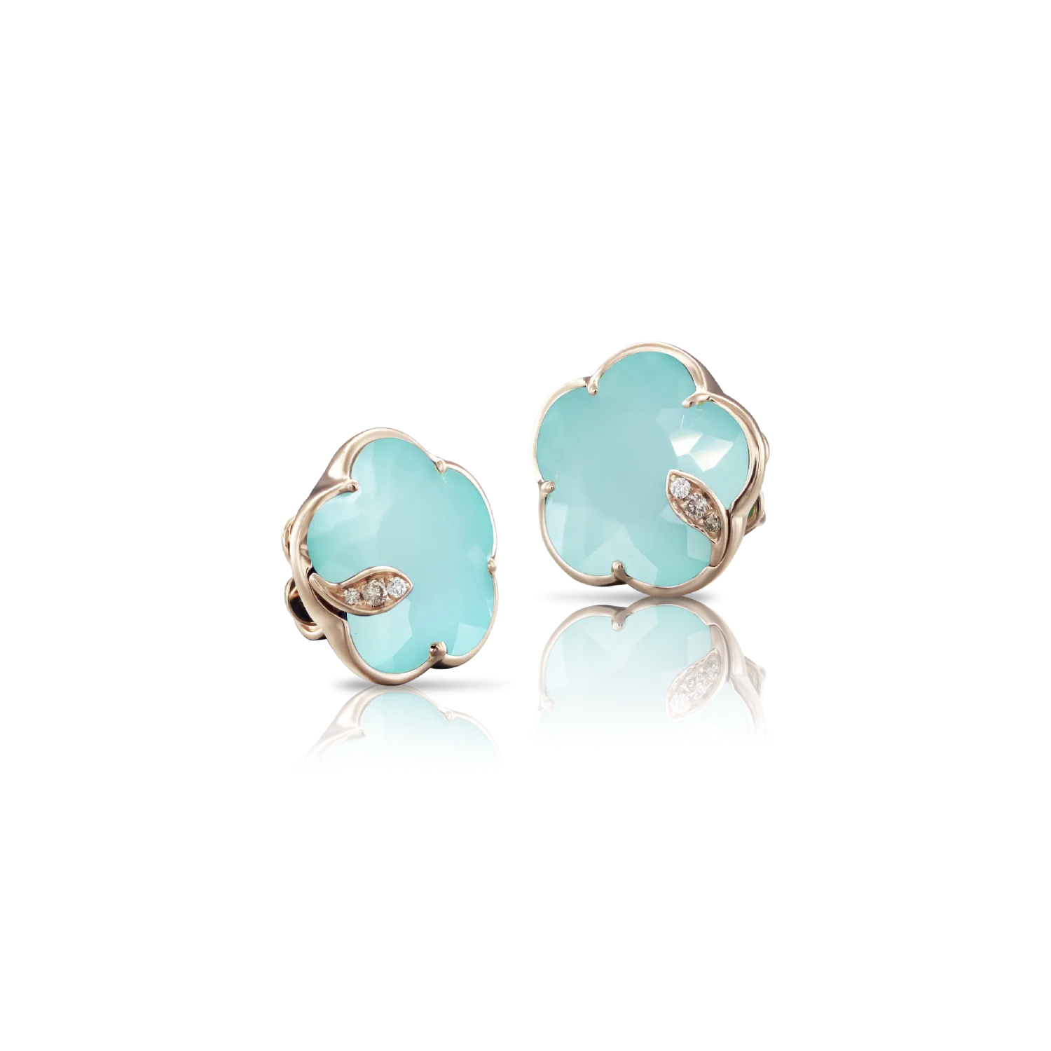 Pasquale Bruni Petit Joli 18ct Rose Gold Diamond Sea Moon Gem Stud Earrings