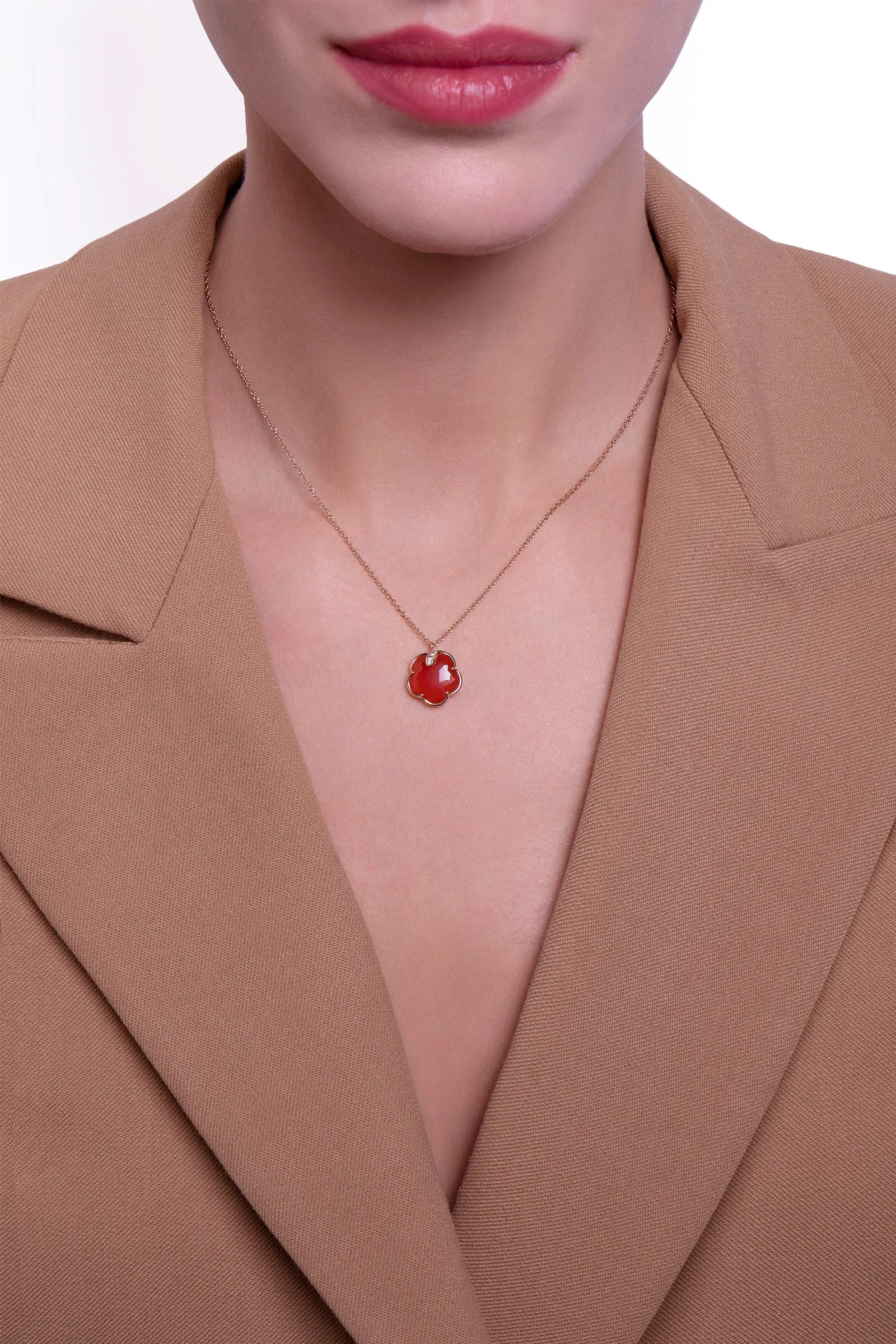 Pasquale Bruni Petit Joli 18ct Rose Gold White and Champagne Diamond Carnelian Necklace