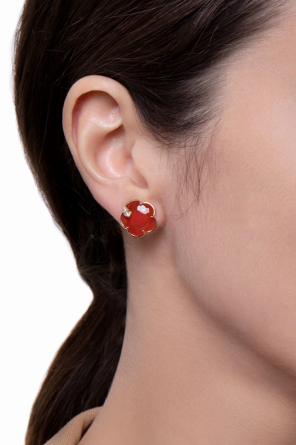 Pasquale Bruni Petit Joli 18ct Rose Gold Diamond Carnelian Stud Earrings