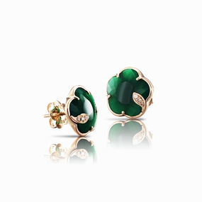 Pasquale Bruni Petit Joli 18ct Rose Gold Diamond Green Agate Stud Earrings