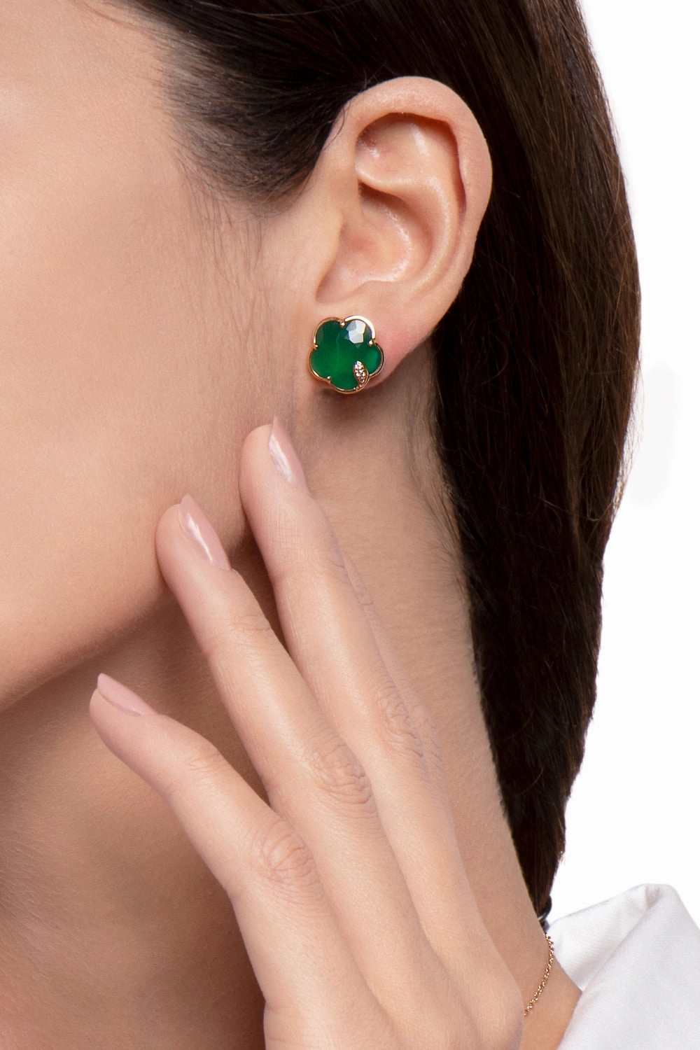 Pasquale Bruni Petit Joli 18ct Rose Gold Diamond Green Agate Stud Earrings