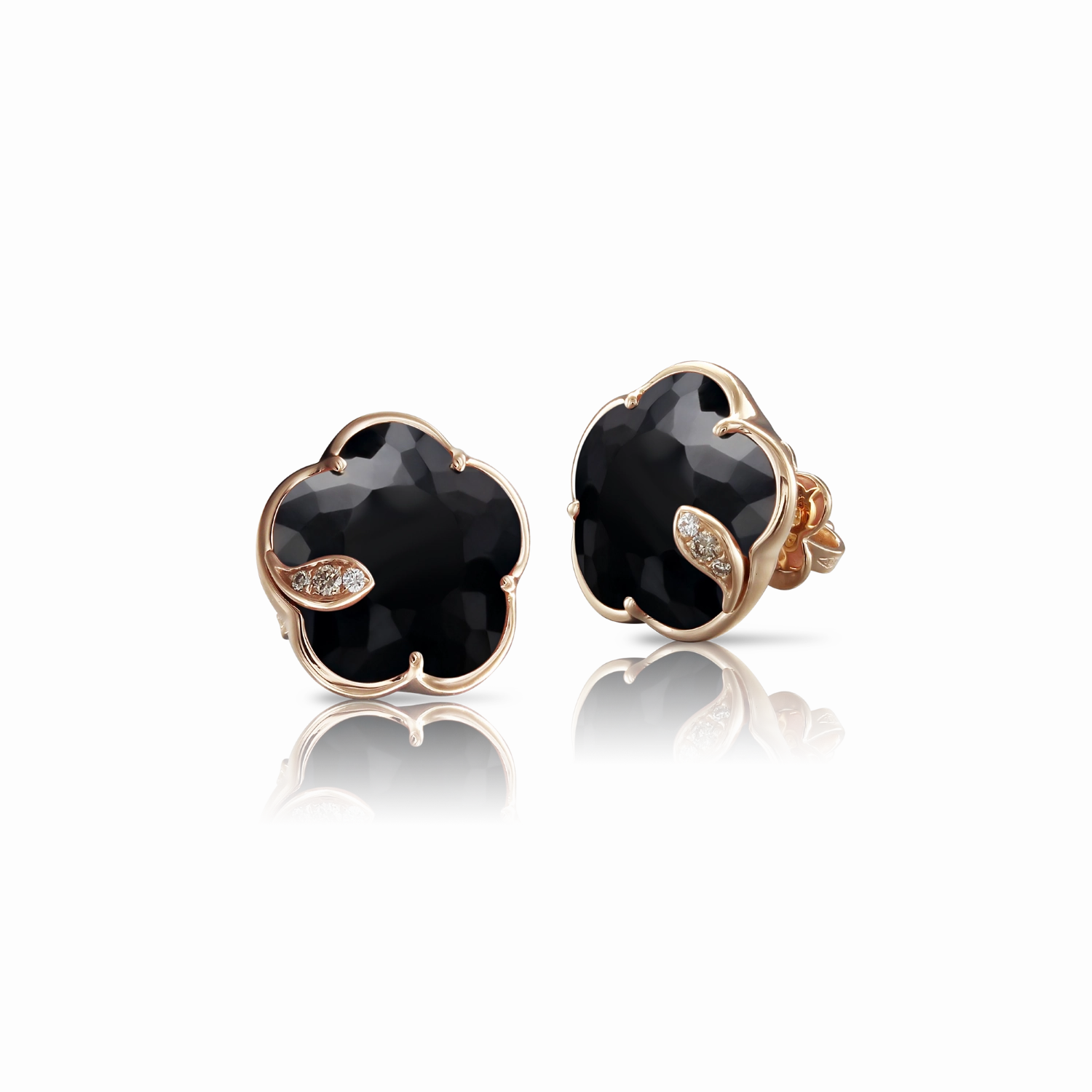 Pasquale Bruni Petit Joli 18ct Rose Gold Diamond Onyx Stud Earrings