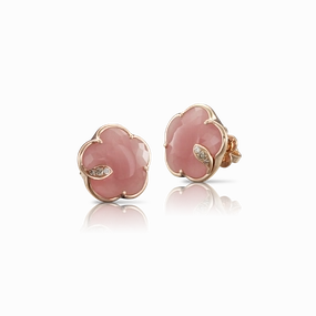 Pasquale Bruni Petit Joli 18ct Rose Gold Diamond Pink Chalcedony Stud Earrings