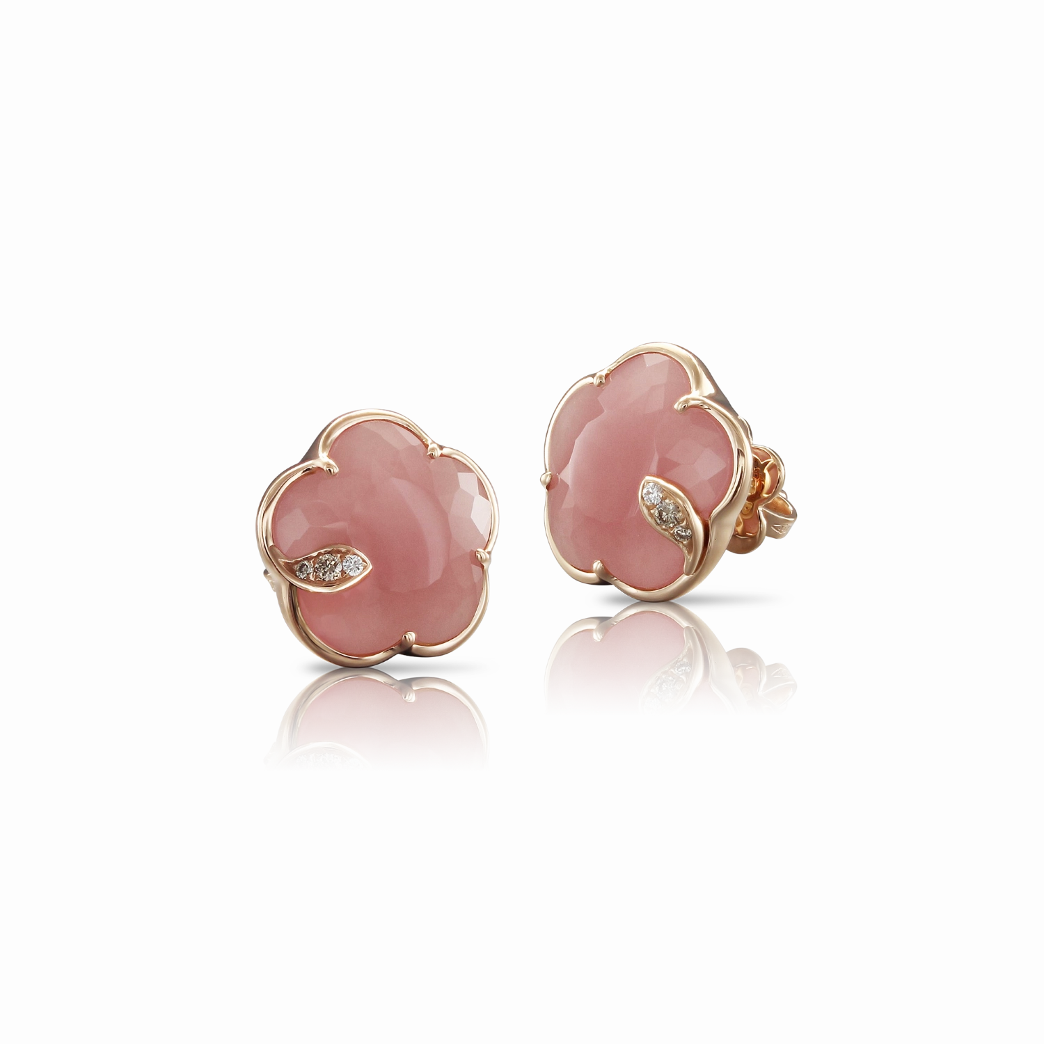 Pasquale Bruni Petit Joli 18ct Rose Gold Diamond Pink Chalcedony Stud Earrings