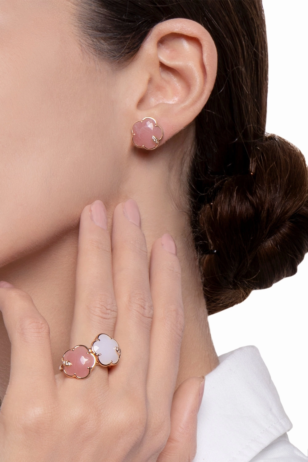 Pasquale Bruni Petit Joli 18ct Rose Gold Diamond Pink Chalcedony Stud Earrings
