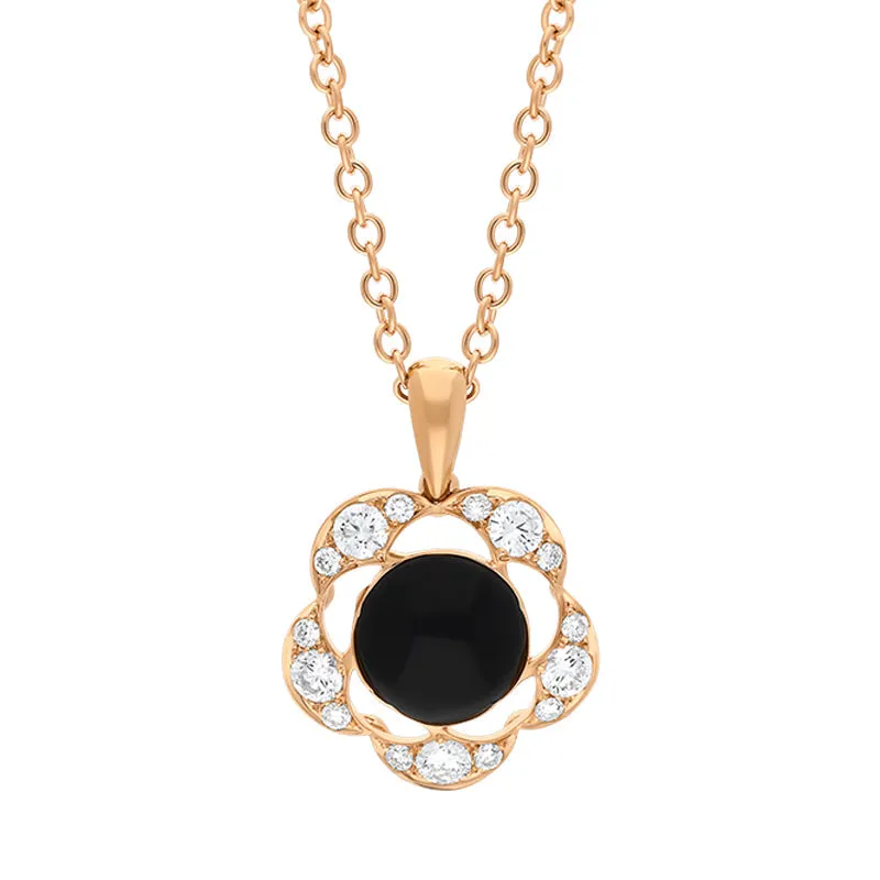 Picchiotti 18ct Rose Gold 0.54ct Diamond Whitby Jet Flower Pendant D