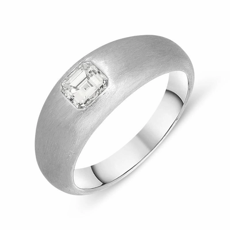 Picchiotti 18ct White Gold Emerald Cut Diamond Brushed Ring D