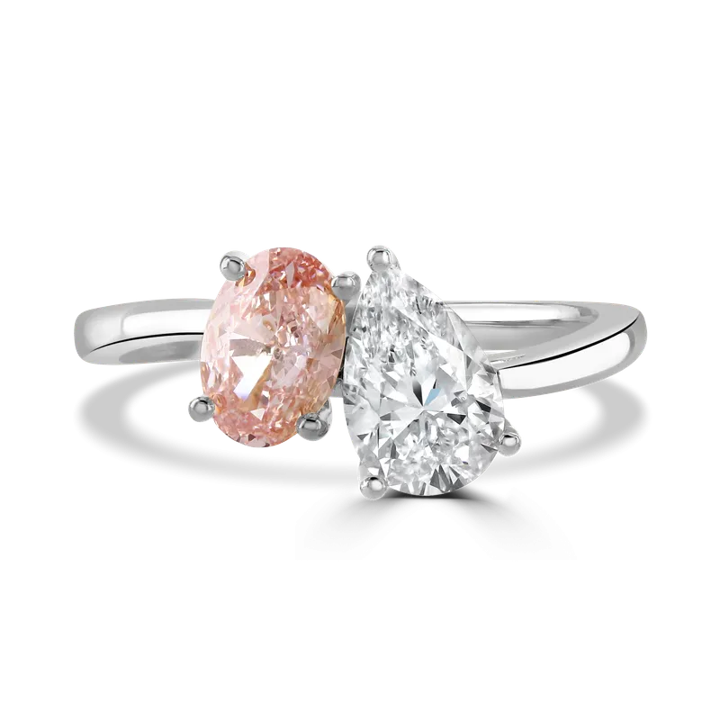 Platinum 1.8ct White & Pink Laboratory Grown Diamond 'Toi et Moi' Ring