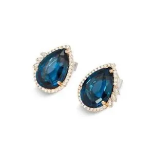 Ponte Vecchio Blue Moon 18ct Rose Gold 15.60ct Blue Spinel Diamond Pear Cut Earrings