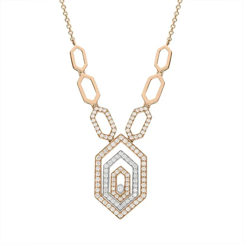 Ponte Vecchio Butterfly 18ct Rose Gold 0.72ct Diamond Triple Hexagon Necklace D