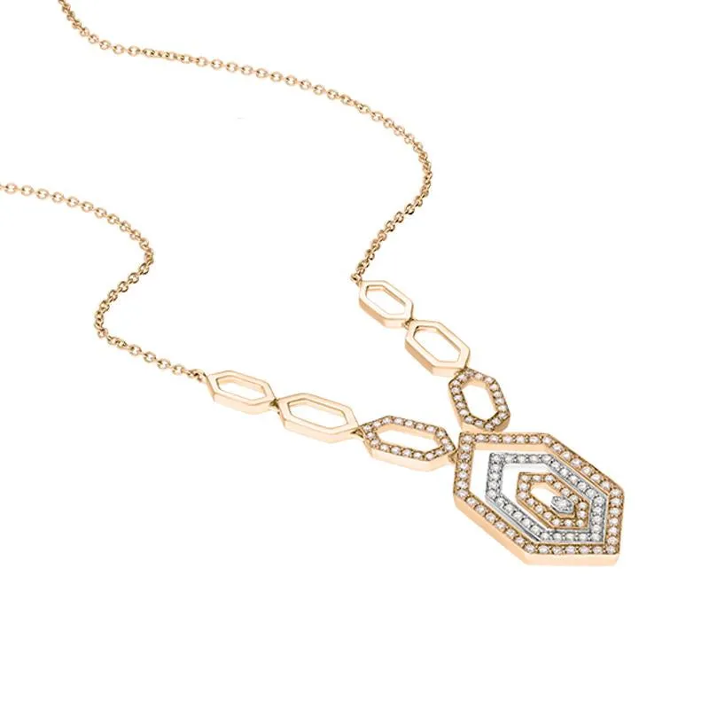 Ponte Vecchio Butterfly 18ct Rose Gold 0.72ct Diamond Triple Hexagon Necklace D