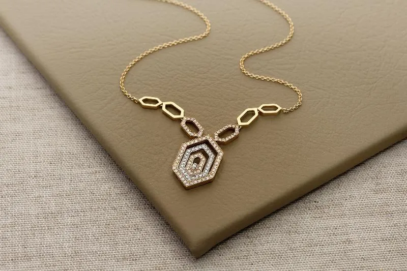 Ponte Vecchio Butterfly 18ct Rose Gold 0.72ct Diamond Triple Hexagon Necklace D