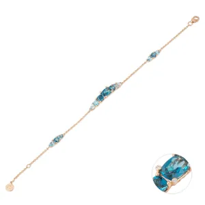 Ponte Vecchio Iris 18ct Rose Gold Blue Topaz Diamond Chain Bracelet