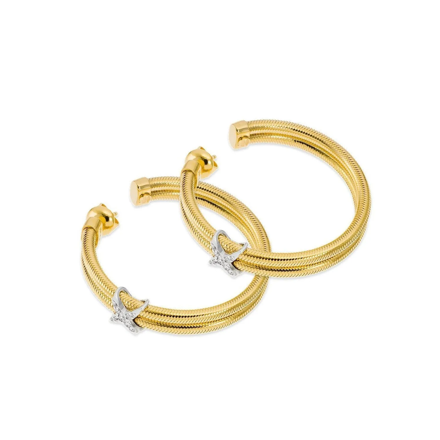 Ponte Vecchio Nobile 18ct Yellow Gold 0.14ct Diamond Crossover Hoop Earrings