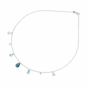 Ponte Vecchio Iris 18ct White Gold Blue Topaz Diamond Chain Necklace