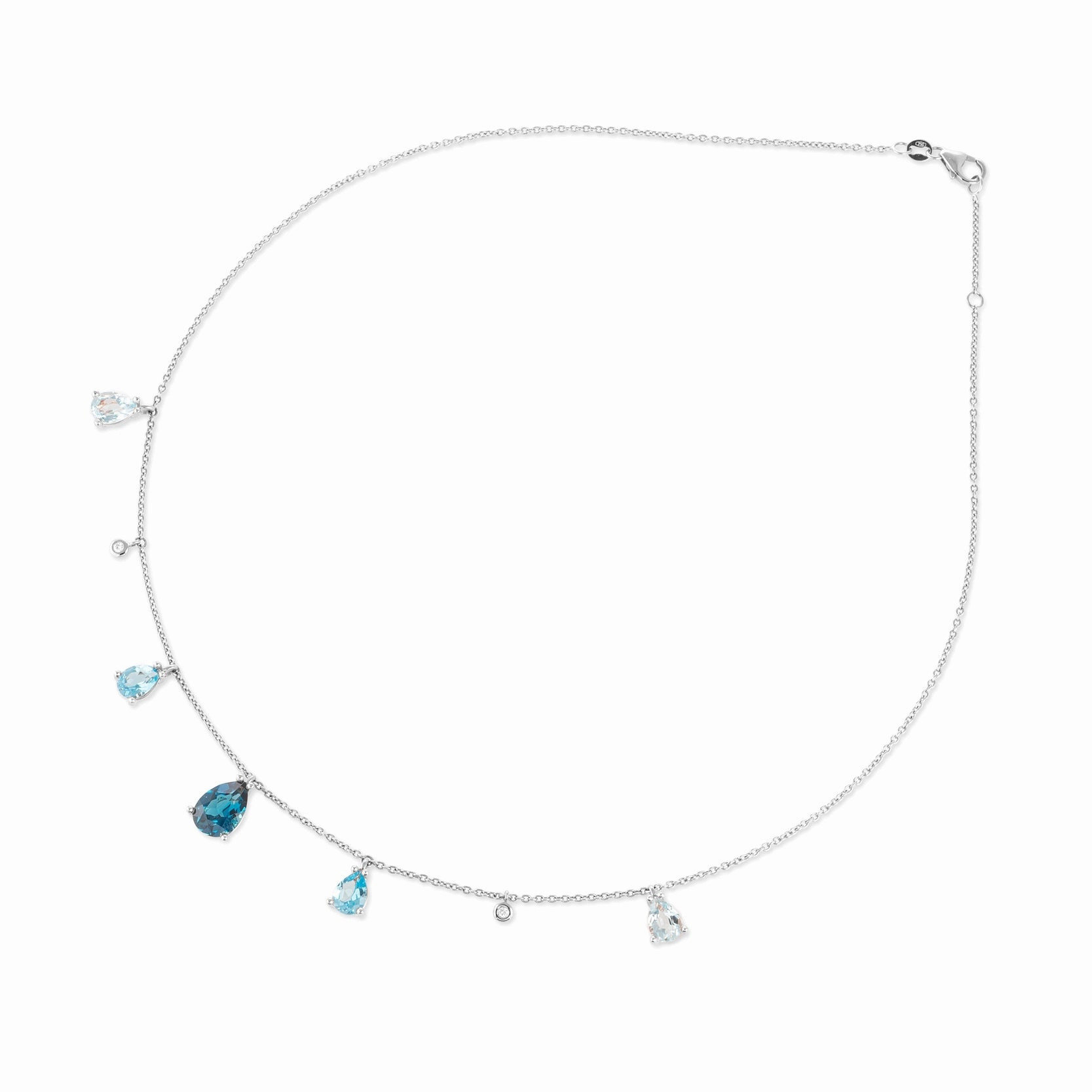 Ponte Vecchio Iris 18ct White Gold Blue Topaz Diamond Chain Necklace