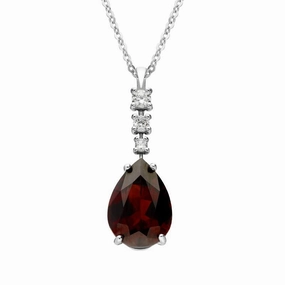 Ponte Vecchio Signoria 18ct White Gold 2.40ct Garnet Diamond Pear Cut Necklace D