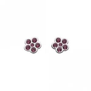Purple Crystal Flower Stud Earrings 3245PCR