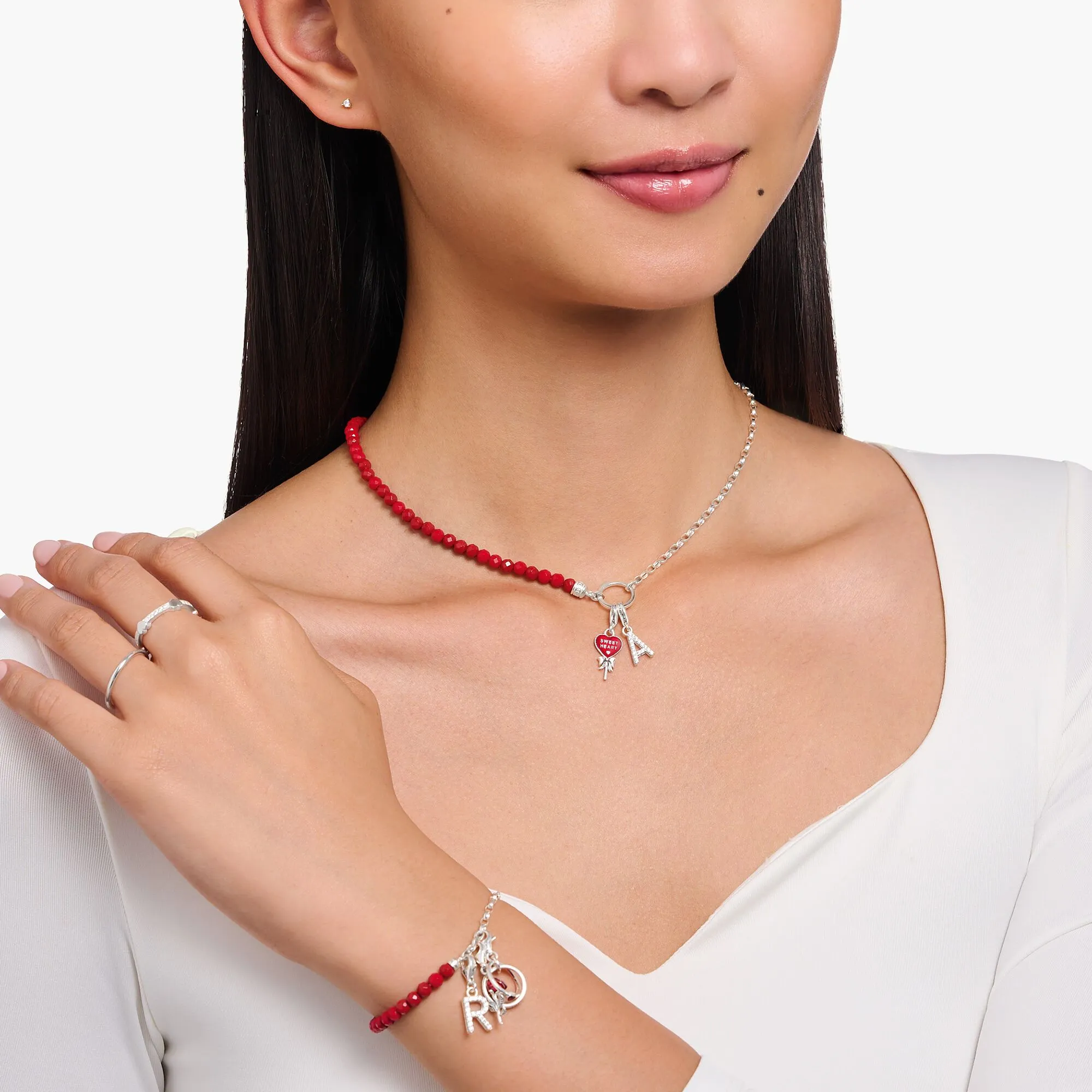 Red lollipop-heart charm Pendant silver