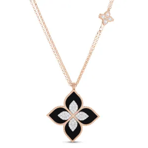 Roberto Coin Princess Flower 18ct Rose Gold 0.76ct Diamond Black Jade Necklace