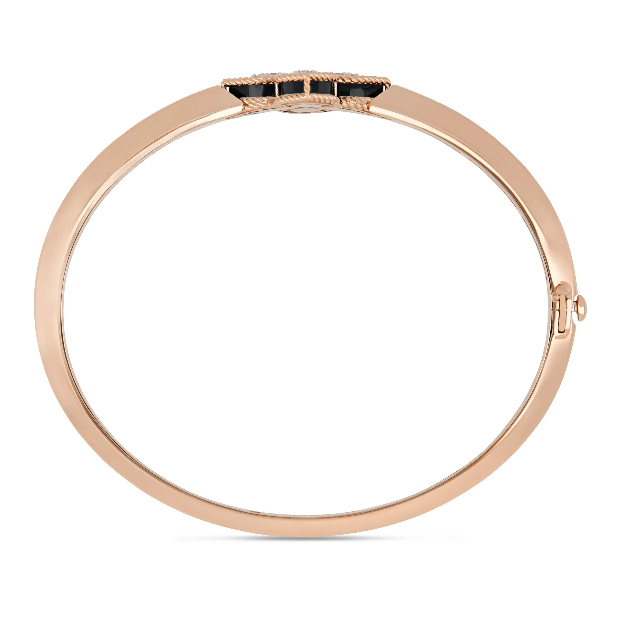 Roberto Coin Princess Flower 18ct Rose Gold Diamond Black Jade Bangle