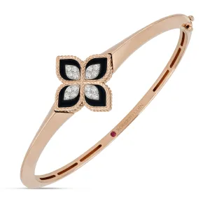 Roberto Coin Princess Flower 18ct Rose Gold Diamond Black Jade Bangle