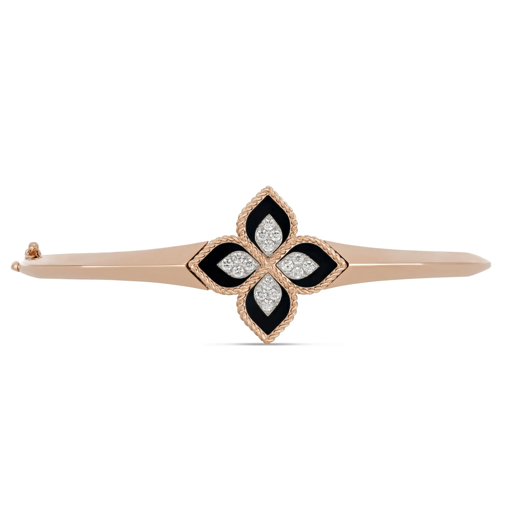 Roberto Coin Princess Flower 18ct Rose Gold Diamond Black Jade Bangle