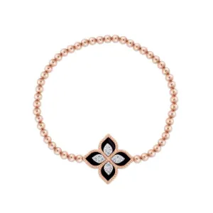 Roberto Coin Princess Flower 18ct Rose Gold Diamond Black Jade Bracelet