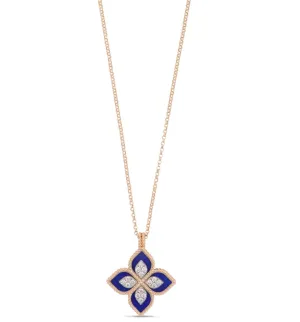 Roberto Coin Princess Flower 18ct Rose Gold Diamond Lapis Lazuli Necklace