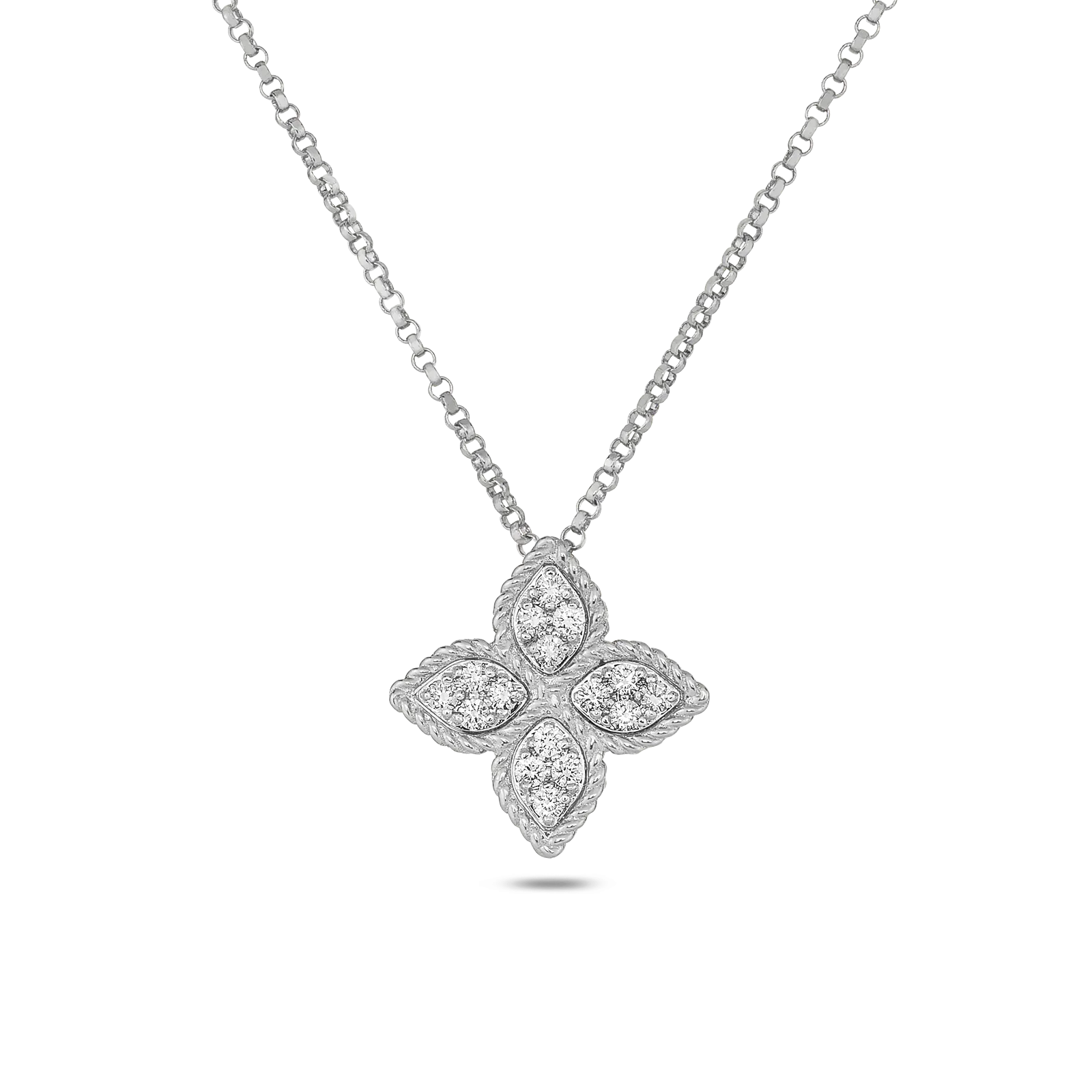 Roberto Coin Princess Flower 18ct White Gold Diamond Pendant Necklace