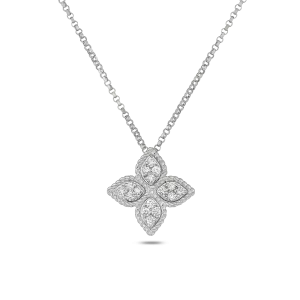 Roberto Coin Princess Flower 18ct White Gold Diamond Pendant Necklace