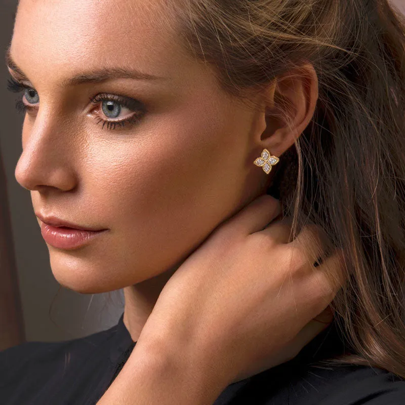 Roberto Coin Princess Flower 18ct Yellow Gold Diamond Stud Earrings