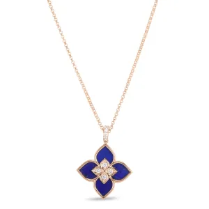 Roberto Coin Venetian Princess 18ct Rose Gold Diamond Lapis Lazuli Pendant Necklace
