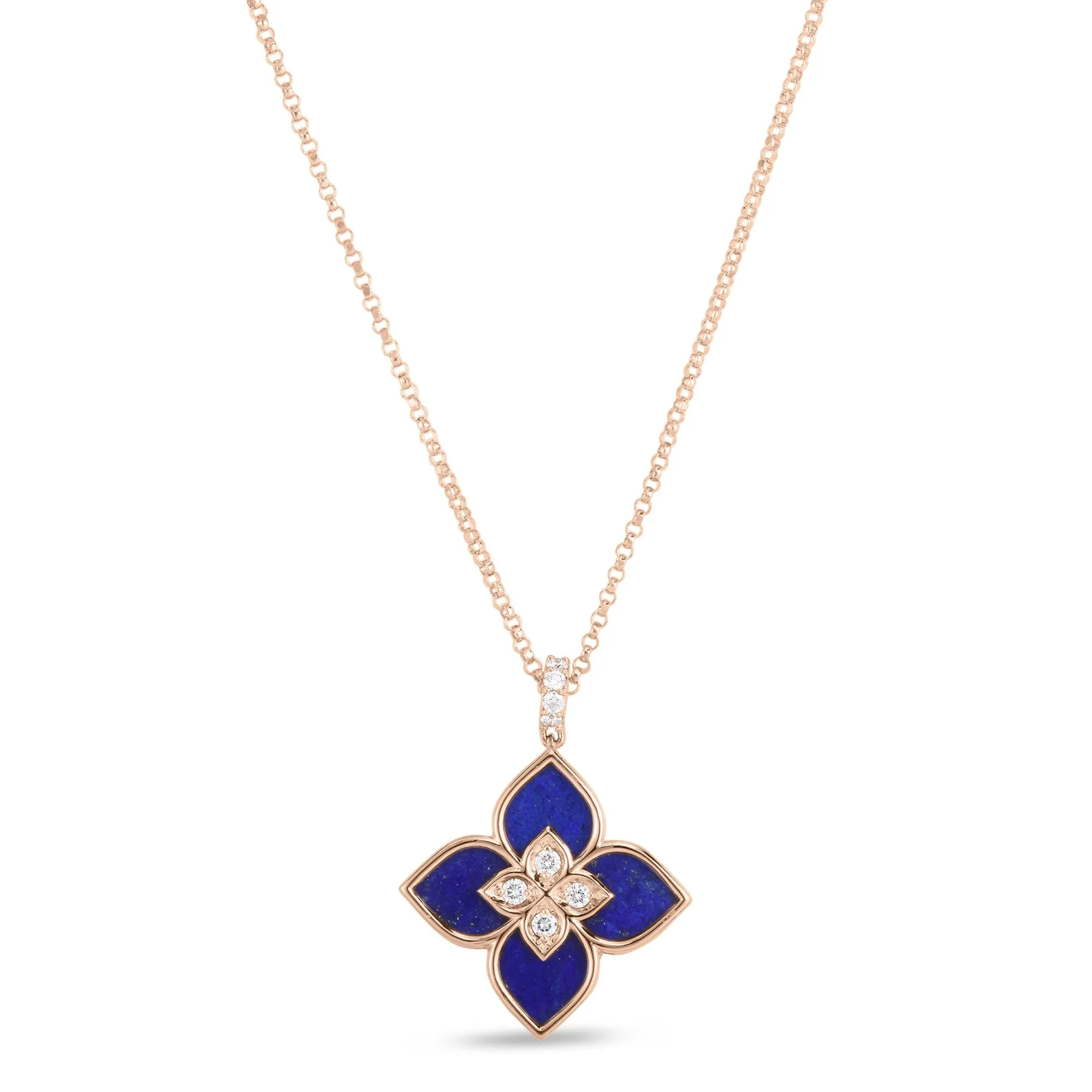 Roberto Coin Venetian Princess 18ct Rose Gold Diamond Lapis Lazuli Pendant Necklace