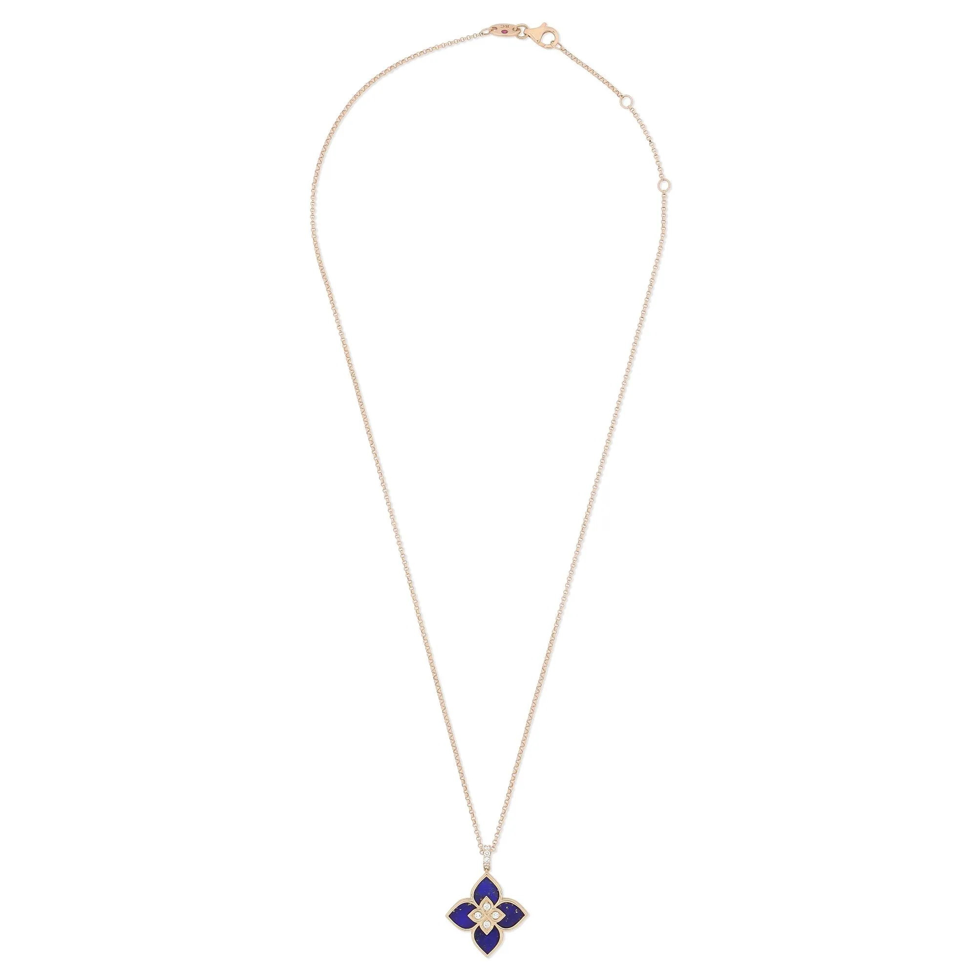 Roberto Coin Venetian Princess 18ct Rose Gold Diamond Lapis Lazuli Pendant Necklace
