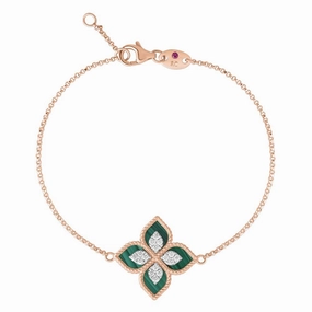 Roberto Coin Princess Flower 18ct Rose Gold Diamond Malachite Bracelet