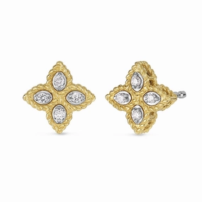 Roberto Coin Princess Flower 18ct Yellow Gold Diamond Stud Earrings
