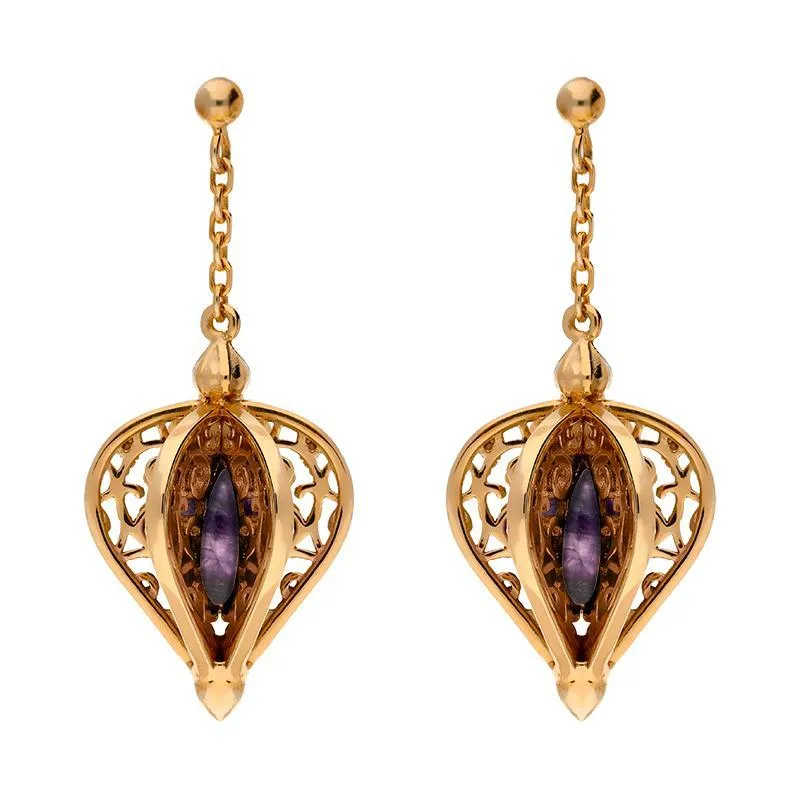 Rose Gold Plated Sterling Silver Blue John Flore Filigree Drop Earrings