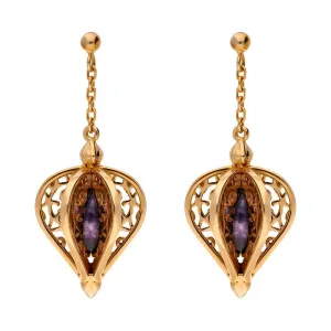 Rose Gold Plated Sterling Silver Blue John Flore Filigree Drop Earrings