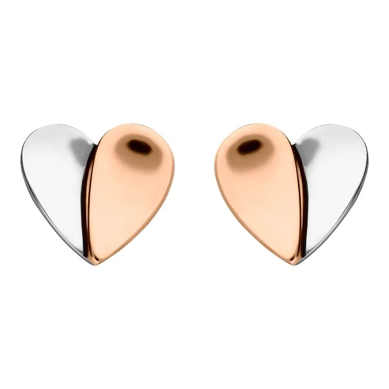 Rose Gold Sterling Silver Plated Split Heart Stud Earrings