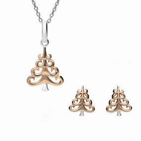 Rose Gold Plated Sterling Silver Christmas Tree Two Piece Set