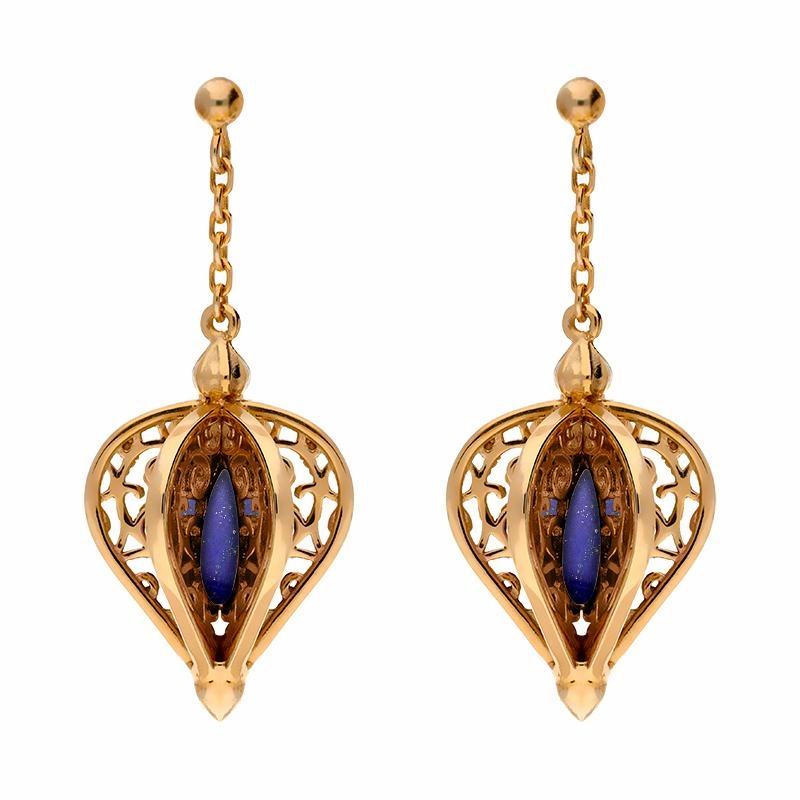 Rose Gold Plated Sterling Silver Lapis Lazuli Flore Filigree Drop Earrings