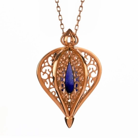 Rose Gold Plated Sterling Silver Lapis Lazuli Flore Filigree Small Necklace