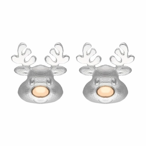 Rose Gold Plated Sterling Silver Reindeer Face Stud Earrings