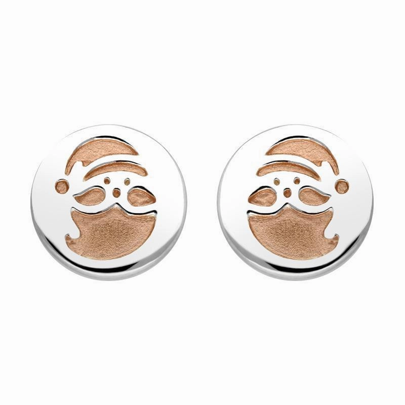 Rose Gold Plated Sterling Silver Santa Stencil Stud Earrings